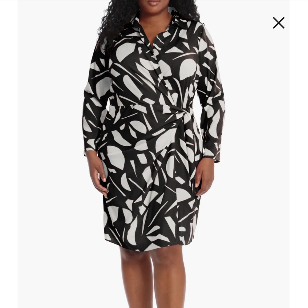 London times faux wrap patterned women dress plus